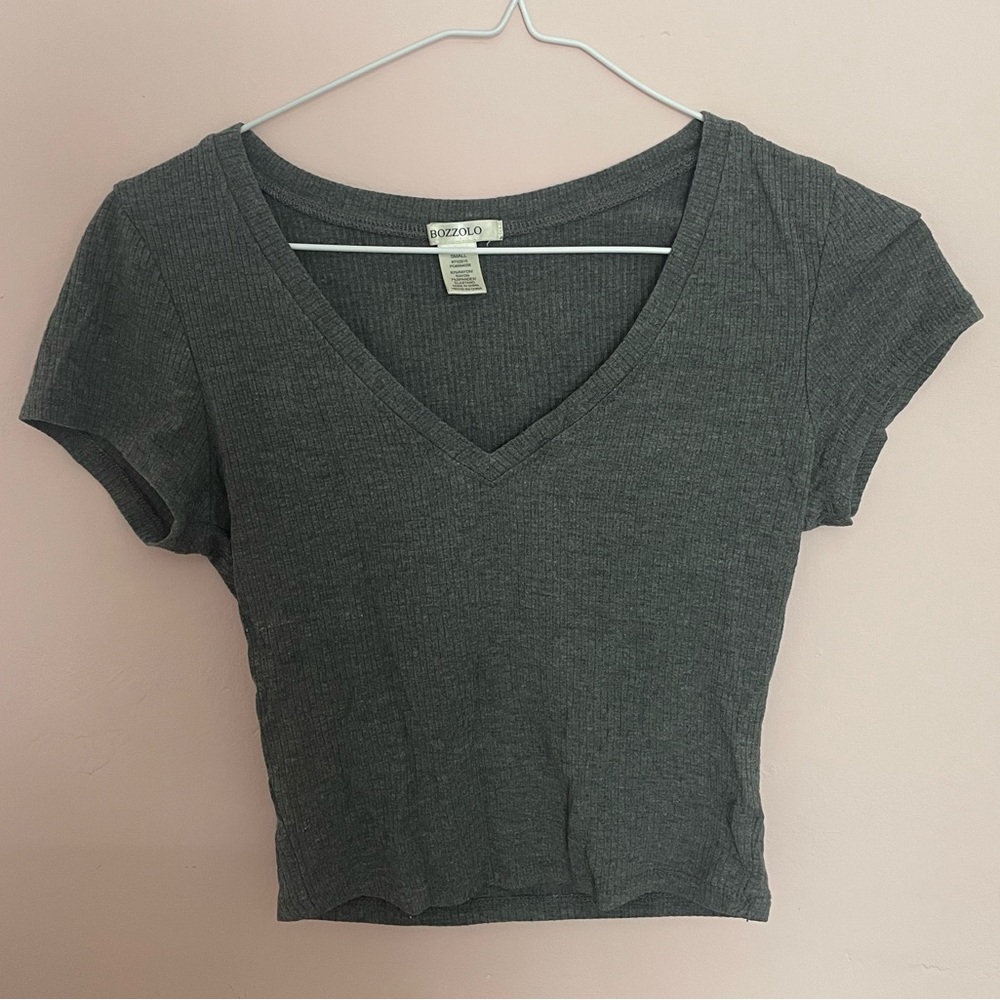 Bozzolo Charcoal V-Neck Crop Top